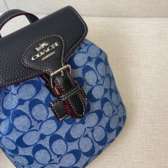 COACH Classic Jacquard Blue Denim Mini Backpack - Picture 3 of 8
